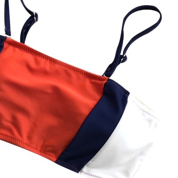 CLEARANCE Tricolor Red Navy Color Block Bandeau Bikini Set - Picture 4 of 7